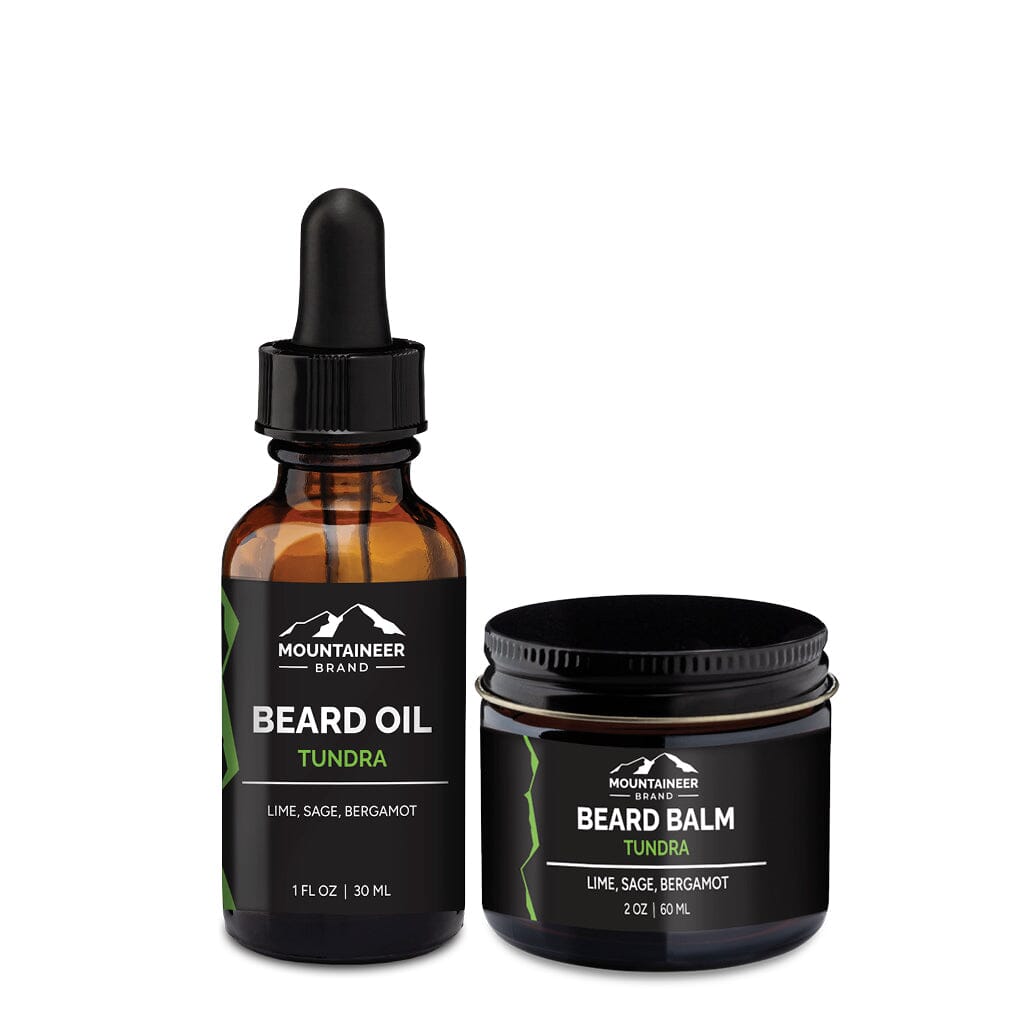Mountaineer Brand Products' Beard Oil and Beard Balm Combo for men's care, free from chemicals.
