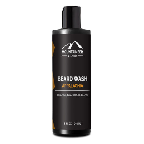 An Appalachia Beard Wash from Mountaineer Brand Products on a white background.