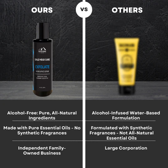 Our men's beard oil, Mountaineer Brand Products, stands out from others, offering their unique Bald Head Detox Mask for skincare.