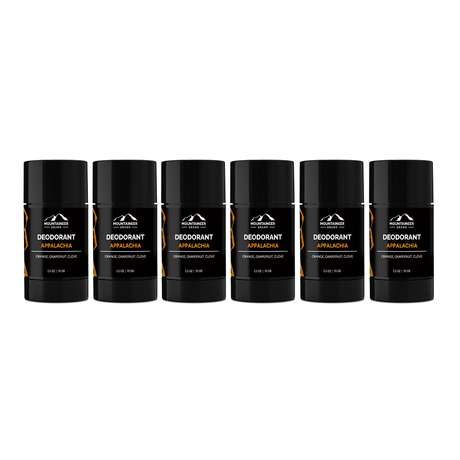 Six Mountaineer Brand Products Natural Deodorant 6-Pack sticks on a white background.