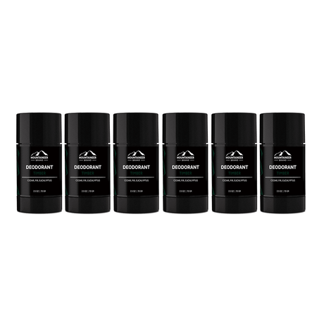 Six Mountaineer Brand Products Natural Deodorant 6-Pack sticks on a white background.