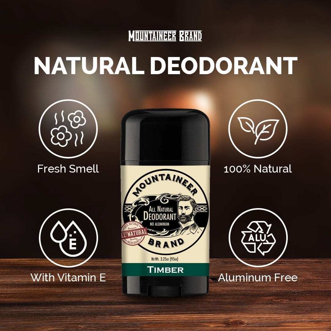 All-natural Mountaineer Brand Products men's care deodorant with no chemicals.