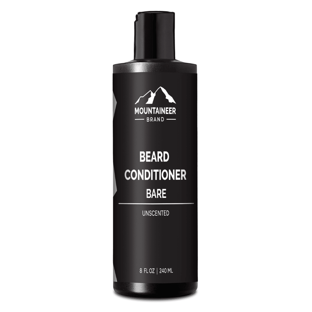 An organic bottle of Mountaineer Brand Products' Bare Beard Conditioner on a white background.