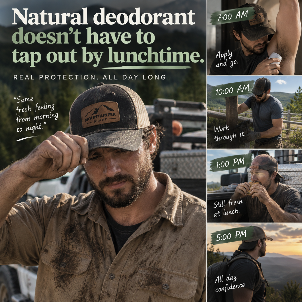 Natural deodorant performance through a full workday