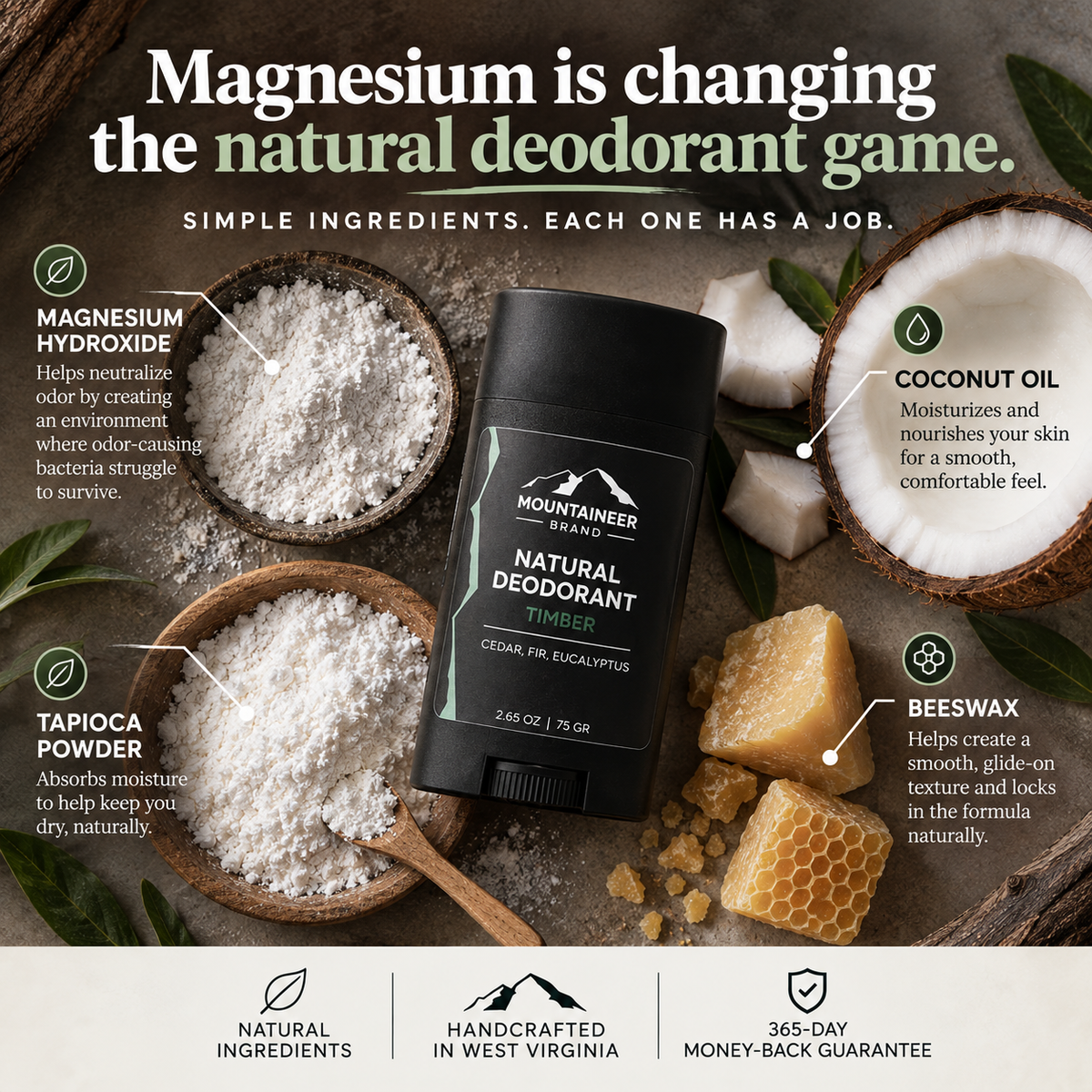 Mountaineer Brand deodorant ingredients including magnesium hydroxide