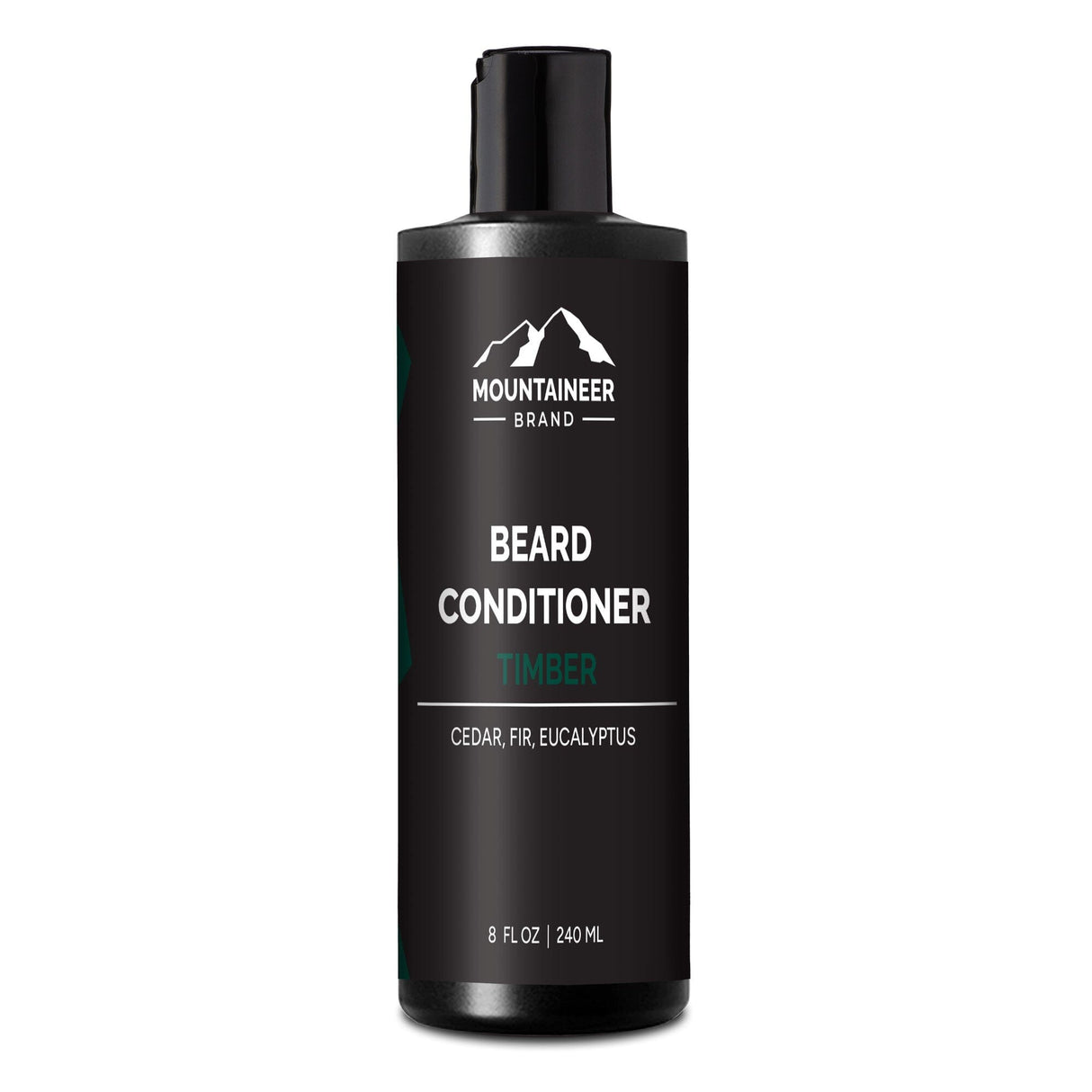 An organic bottle of Timber Beard Conditioner by Mountaineer Brand Products on a white background, catering to men's care needs without any harmful chemicals.