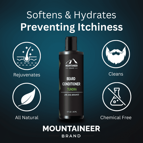 Timber Beard Conditioner by Mountaineer Brand Products softens & hydrates preventing itchiness. This natural ingredients-based beard grooming boost adds an extra touch of conditioner to keep your beard soft and hydrated, while also preventing itchiness.