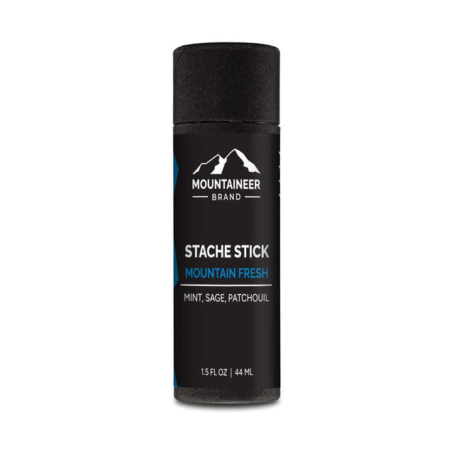 An organic bottle of Mountain Fresh Stache Stick from Mountaineer Brand Products on a white background.