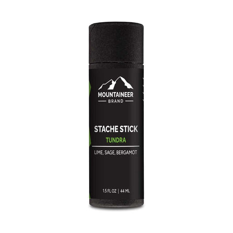 A bottle of Mountaineer Brand Products Tundra Stache Stick on a white background.