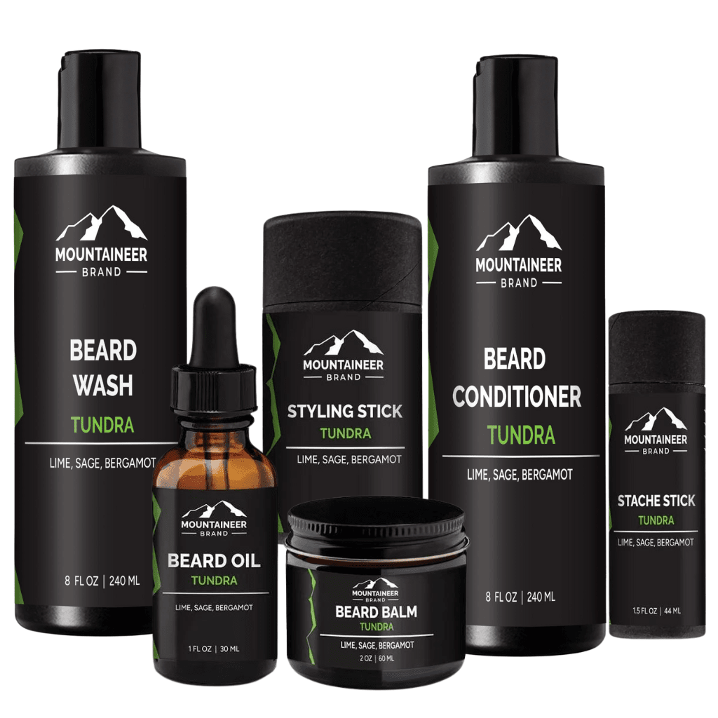 A Mountaineer Brand Products' Big Beard Kit with a beard oil and beard balm for grooming and care.