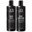 Two bottles of Mountaineer Brand Products' Beard Wash and Beard Conditioner Combo, perfect for the eco-conscious individual.
