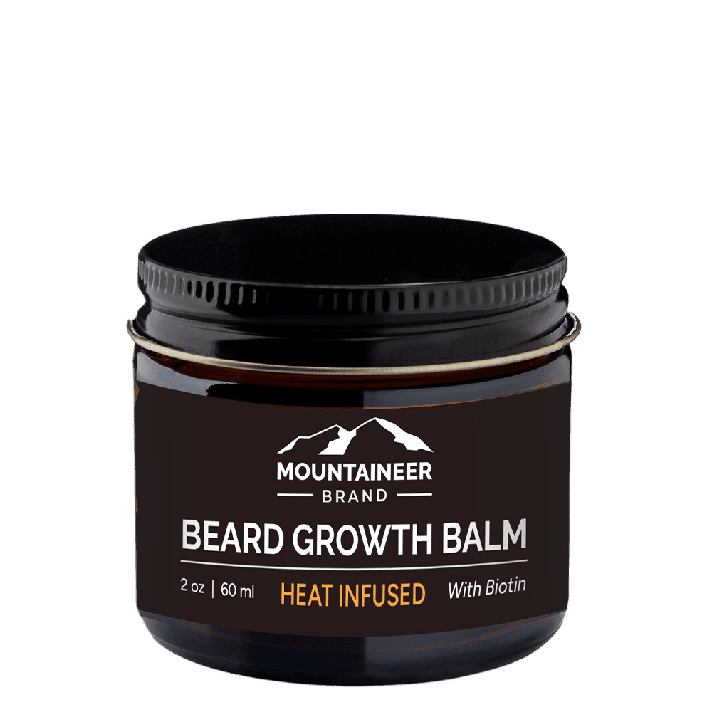 A jar of Mountaineer Brand Products Beard Growth Box + Free Starter Kit with heat infusion and biotin.