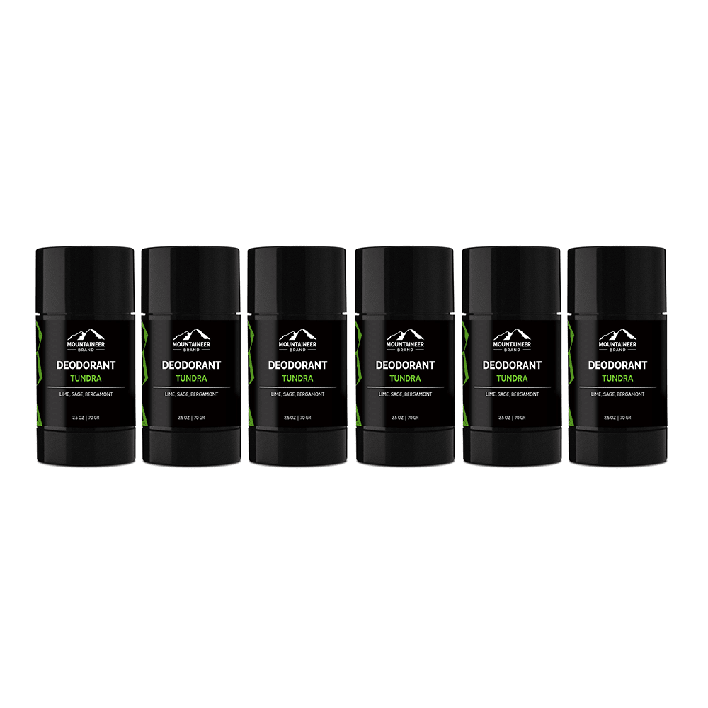 Five Mountaineer Brand Products Natural Deodorant 6-Pack on a white background.