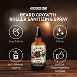 Mens care Mountaineer Brand Products Beard Growth Roller Sanitizing Spray made with all natural ingredients.