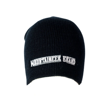 An Mountaineer Brand Beanie Knit Hat with a white logo on it.